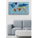 Türkçe Dünya Haritası Sembollü Ve Okyanuslu Dekoratif Kanvas Tablo 2422 Karışık 125 X 70