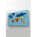 Türkçe Dünya Haritası Sembollü Ve Okyanuslu Dekoratif Kanvas Tablo 2422 Karışık 150 X 85