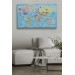 Türkçe Dünya Haritası Sembollü Ve Okyanuslu Dekoratif Kanvas Tablo 2460 Karışık 150 X 85