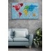 Türkçe Dünya Haritası Sembollü Ve Okyanuslu Dekoratif Kanvas Tablo 2480 Karışık 125 X 70