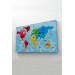 Türkçe Dünya Haritası Sembollü Ve Okyanuslu Dekoratif Kanvas Tablo 2480 Karışık 125 X 70