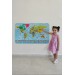 Türkçe Dünya Ve Türkiye Haritası Eğitici Öğretici Ülke Bayraklı Çocuk Odası Genç Odası Duvar Sticker Mavi 