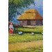 Ukrayna Köy Evi Manzarası Yağlıboya Görünüm Dekoratif Kanvas Duvar Tablosu Karışık 70 X 70