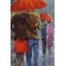 Yağmurda Yürüyen Romantik Çift Yağlıboya Görünüm Dekoratif Kanvas Duvar Tablosu Karışık 125 X 70
