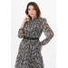 Neşeli Butik Kadıın Kemerli Yakası Bağlama Detaylı Eteği Fırfırlı Desenli Şifon Elbise Apcx05 