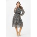 Neşeli Butik Kadıın Kemerli Yakası Bağlama Detaylı Eteği Fırfırlı Desenli Şifon Elbise Apcx05 