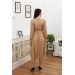 Neşeli Butik Kadın Bağlama Detaylı Dantel Elbise Rssn619 - Camel 