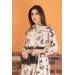 Neşeli Butik Kadın Bej Gömlek Yaka Kemerli Çiçek Desenli Şifon Elbise Ry0031 