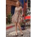 Neşeli Butik Kadın Bej Kuşaklı Yakası Bağlama Detaylı Mini Şifon Elbise Rssn24 