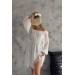 Neşeli Butik Kadın Beyaz Madonna Yaka Mini Ponpon Şifon Elbise Nbk2057 
