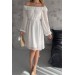 Neşeli Butik Kadın Beyaz Madonna Yaka Mini Ponpon Şifon Elbise Nbk2057 