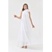 Neşeli Butik Kadın Beyaz Şifon Gül Detaylı Uzun Abiye Elbise Nbs9351 