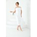 Neşeli Butik Kadın Beyaz Tüy Detaylı Straplez Abiye Elbise Nbs003 