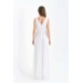 Neşeli Butik Kadın Beyaz V Yaka Simli Tül Abiye Elbise Nbs9223 
