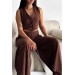 Neşeli Butik Kadın Çizgili Yelek Pantolon Takım Nbkklf2006 - Taba 