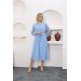 Neşeli Butik Kadın Desenli Düğme Detaylı Kuşaklı Şifon Elbise Rssn48 
