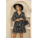 Neşeli Butik Kadın Desenli Mini Şifon Elbise Rssn37 - Siyah 
