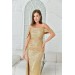 Neşeli Butik Kadın Gold Yırtmaç Detaylı Pulpayet Abiye Elbise Nbs002 