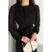 Neşeli Butik Kadın Gül Broş Detaylı Astarlı Şifon Elbise Nbkklf2013 - Siyah 