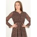 Neşeli Butik Kadın Kahverengi Düğme Ve Bağlama Detaylı V-Yaka Şifon Elbise Rssn10 
