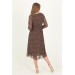 Neşeli Butik Kadın Kahverengi Düğme Ve Bağlama Detaylı V-Yaka Şifon Elbise Rssn10 