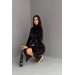 Neşeli Butik Kadın Kemerli Yırtmaç Detaylı Uzun Kadife Elbise Kklf80 