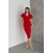 Neşeli Butik Kadın Kırmızı Inci Detaylı Likralı Kalem Elbise Nbk2100 