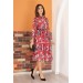 Neşeli Butik Kadın Kırmızı Kemerli Çiçek Desenli Şifon Elbise Ry0031 