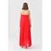 Neşeli Butik Kadın Kırmızı Şifon Gül Detaylı Uzun Abiye Elbise Nbs9351 