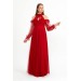 Neşeli Butik Kadın Kırmızı Tül Drapeli Uzun Abiye Elbise Nbswll07 