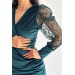 Neşeli Butik Kadın Kolları Tül Detaylı Kadife Elbise Kklf74 