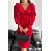 Neşeli Butik Kadın Kruvaze Yaka Büzgülü Kadife Elbise Kklf68 - Kırmızı 