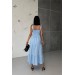 Neşeli Butik Kadın Mavi Gipeli Askılı Poplin Elbise Nbg012 