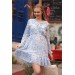 Neşeli Butik Kadın Mavi Kruvaze Yaka Detaylı Eteği Fırfırlı Şifon Elbise Rssn20 