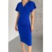 Neşeli Butik Kadın Saks Mavisi Inci Detaylı Likralı Kalem Elbise Nbk2100 