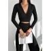 Neşeli Butik Kadın Salaş Pantolon Crop Ikili Takım Kklf52 - Siyah 