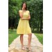 Neşeli Butik Kadın Sarı Yeni Sezon V-Yaka Eteği Fırfırlı Yazlık Elbise Lptr02 