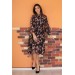 Neşeli Butik Kadın Siyah Kemerli Çiçek Desenli Şifon Elbise Ry0031 