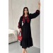 Neşeli Butik Kadın Siyah Kolları Ve Yakası Nakış Detaylı Keten Elbise Nbk2073 