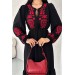 Neşeli Butik Kadın Siyah Kolları Ve Yakası Nakış Detaylı Keten Elbise Nbk2073 