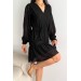 Neşeli Butik Kadın Siyah Kruvaze Kuşaklı Mini Elbise Nbk2026 