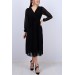 Neşeli Butik Kadın Siyah Kuşaklı Kruvaze Midi Şifon Elbise Nb2023 