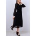 Neşeli Butik Kadın Siyah Kuşaklı Kruvaze Midi Şifon Elbise Nb2023 