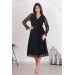 Neşeli Butik Kadın Siyah Kuşaklı Kruvaze Yaka Astarlı Dantel Elbise Rssn31 