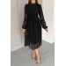 Neşeli Butik Kadın Siyah Midi Boy Astarlı Şifon Elbise Nbk2024 