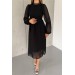 Neşeli Butik Kadın Siyah Midi Boy Astarlı Şifon Elbise Nbk2024 