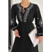Neşeli Butik Kadın Siyah Nakış Detaylı Yazlık Keten Elbise Rbk2073 