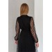 Neşeli Butik Kadın Siyah Yakası Bağlama Detaylı Kuşaklı Tül Elbise Nbk2066 