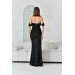 Neşeli Butik Kadın Siyah Yırtmaç Detaylı Pulpayet Abiye Elbise Nbs002 
