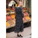 Neşeli Butik Kadın Yaka Detaylı Astarlı Desenli Uzun Elbise Rssn26 